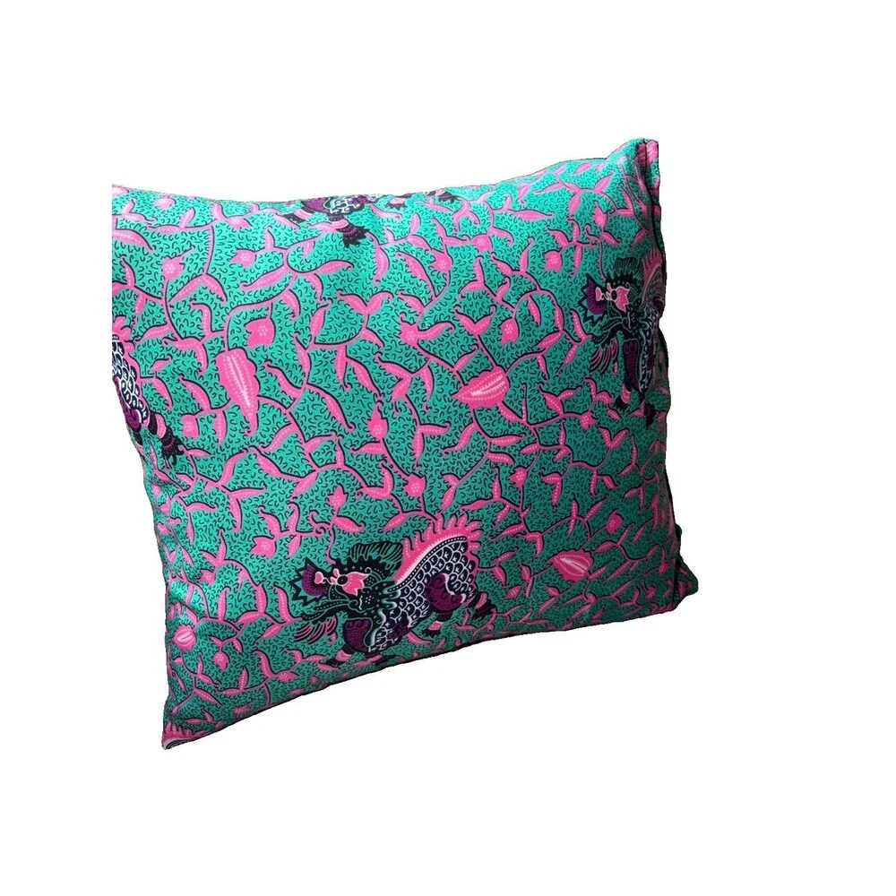 Winged Beasts Design And  Pink And Teal Batik  Square Handmade Pillow 20” X 20”